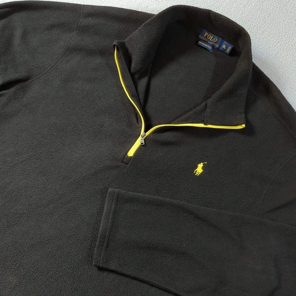 Polo Ralph Lauren Fleece Pullover Mens XL Black Yellow Quarter Zip Performance